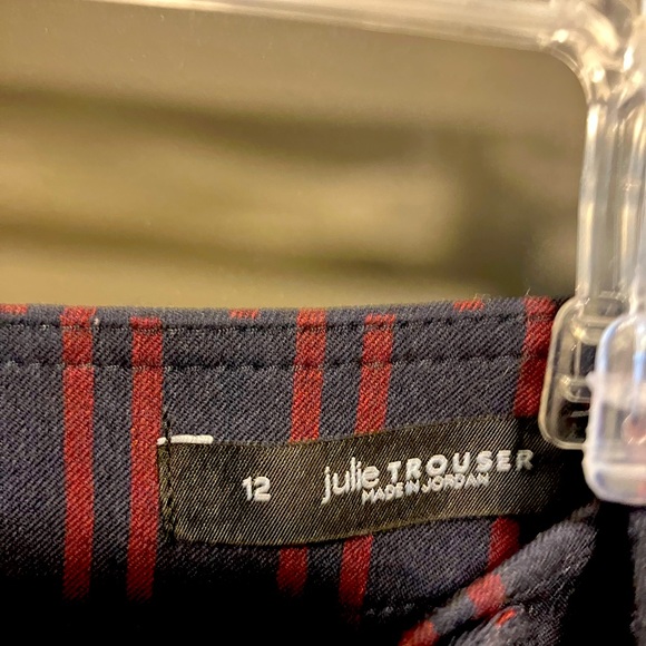 “Julie” navy trousers with red pin stripes and pocket button accents. - Picture 4 of 5